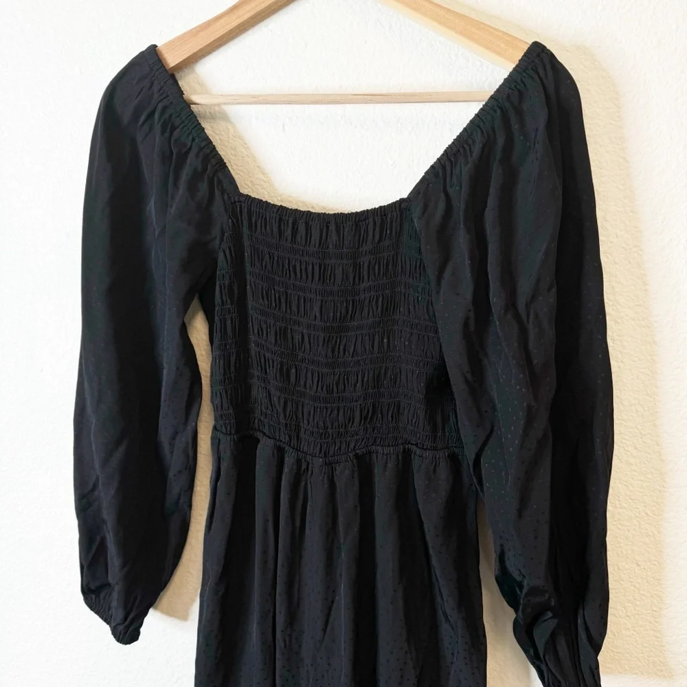 Madewell Lucie Tie-Back Long-Sleeve Jumpsuit in Black Star Jacquard Size 0 US - Picture 2 of 7